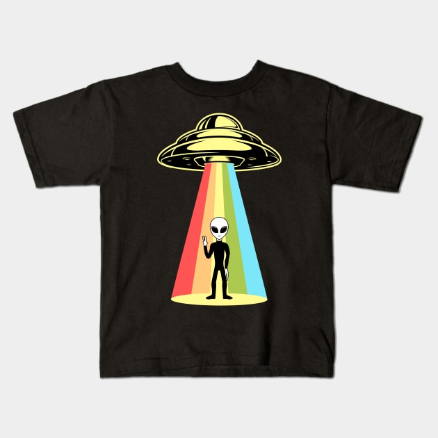 Alien Grey Rainbow Abduction Kids T-Shirt by Strangeology